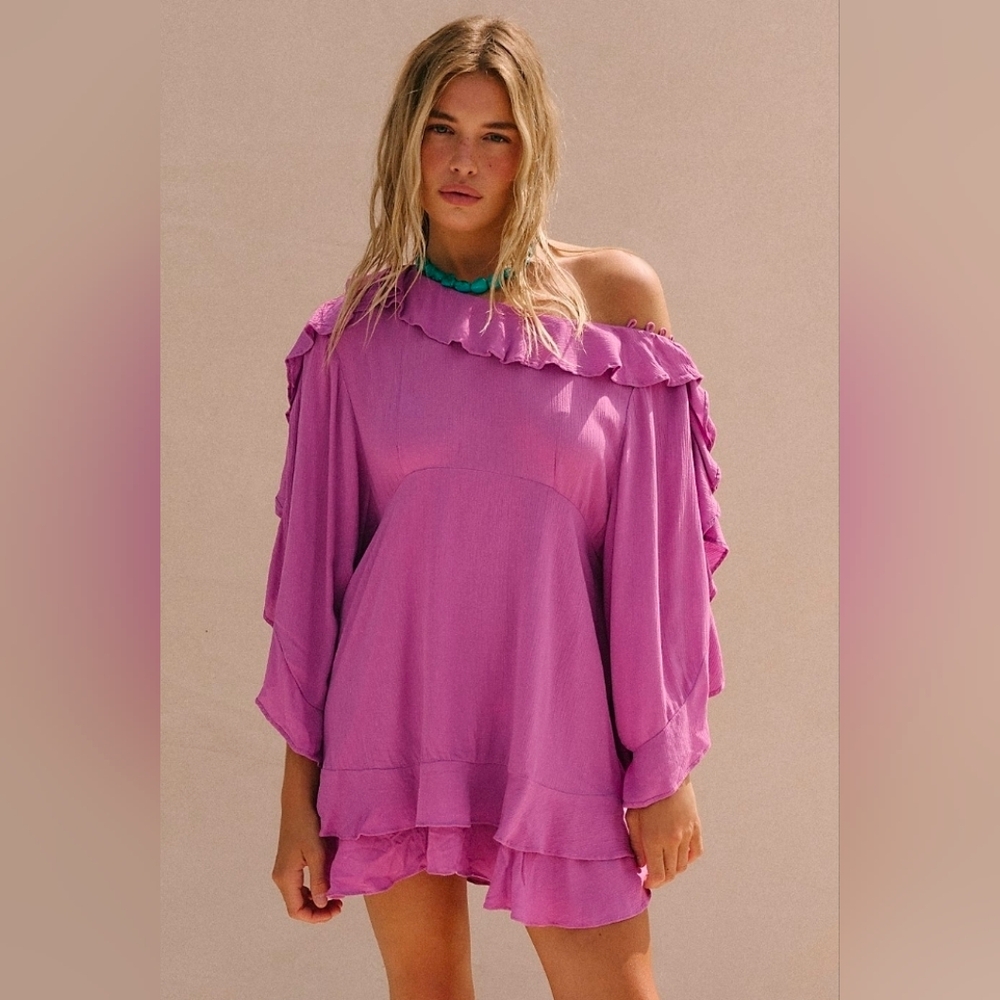 Free People Wild Waves Ruffled Off The Shoulder Mini Dress - Picture 5 of 8